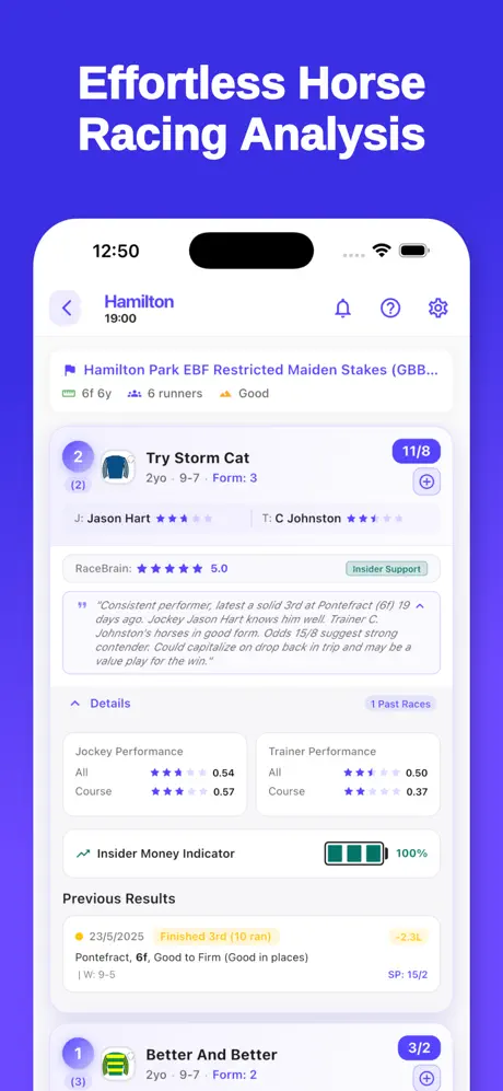 RaceBrain race card view